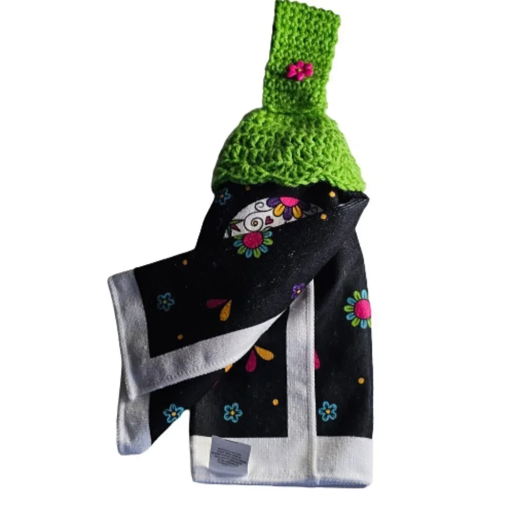 Day of the Dead Towel with Handmade Crochet Topper